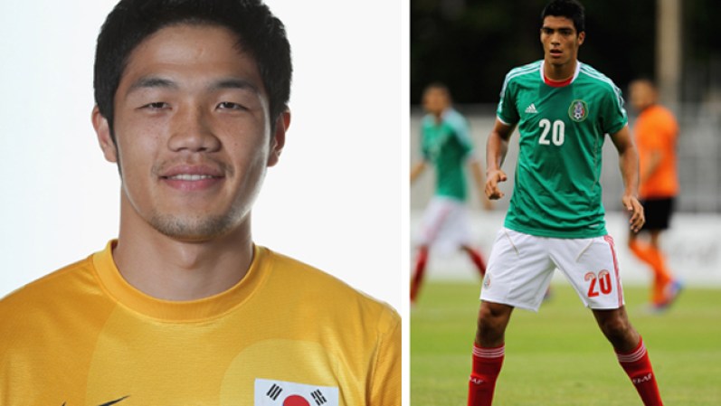 A la izquierda el arquero de Corea del Sur, Sungryong Jung y a la derecha Raúl Jiménez quien tuvo la oportunidad más clara de gol para los mexicanos.