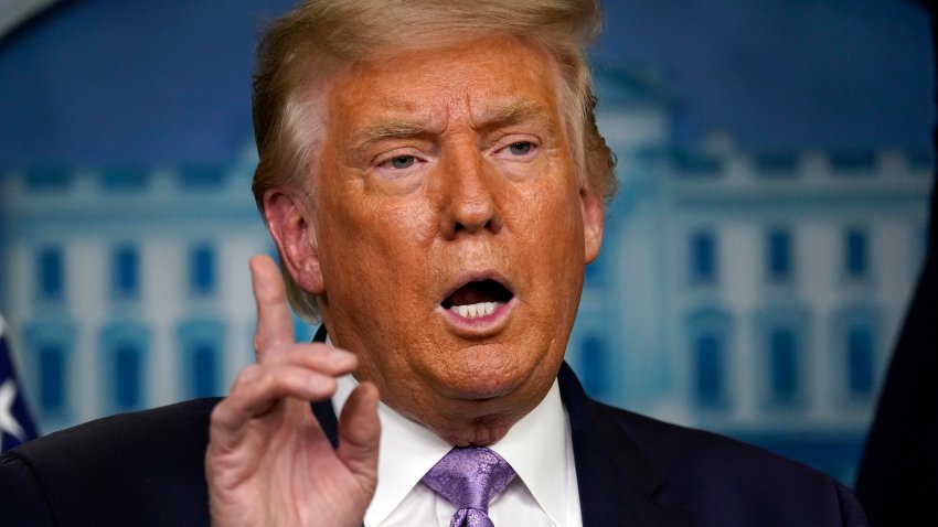 President Donald Trump speaks at a news conference in the James Brady Press Briefing Room at the White House, Thursday, Aug. 13, 2020, in Washington.