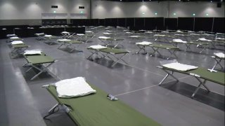 beds inside the convention center