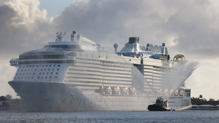 FORT LAUDERDALE, FLORIDA- JUNE 10: The Royal Caribbean’s Odyssey of The Seas arrives at Port Everglades on June 10, 2021 in Fort Lauderdale, Florida. The Odyssey of The Seas will hold its first passenger cruise on July 3rd through the Caribbean. The ship was scheduled to set sail last fall, but the COVID-19 pandemic caused the cancellation of cruise ship voyages. Before Royal Caribbean starts to cruise again, it announced crew members would be vaccinated, and the company said guests are strongly recommended to be fully vaccinated. (Photo by Joe Raedle/Getty Images)