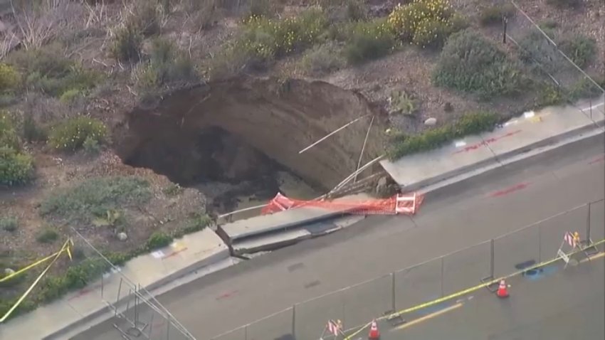 A large sinkhole opened up on Lake Drive in Encinitas.