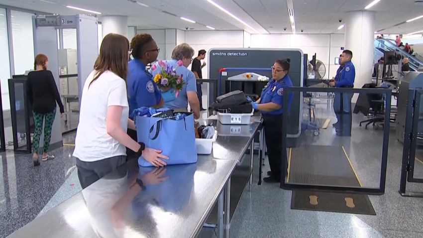 People wait in line at TSA checkpoint