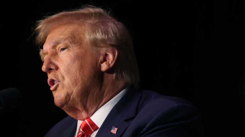 SIOUX CITY, IOWA – OCTOBER 29: Republican presidential candidate former U.S. President Donald Trump speaks to guests during a campaign event at the Orpheum Theater on October 29, 2023 in Sioux City, Iowa. On Saturday, Trump joined other Republican presidential candidates when he addressed Republican Jewish Coalition’s annual conference where his one-time vice president, Mike Pence, announced he was suspending his campaign. (Photo by Scott Olson/Getty Images)