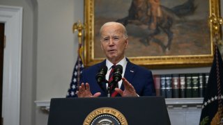 President Joe Biden addresses the Baltimore, Maryland, bridge collapse in the Roosevelt Room of the White House in Washington, DC, on March 26, 2024.