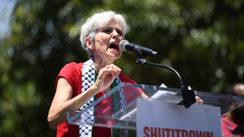 WASHINGTON, DC – JUNE 8: Green Party presidential candidate Jill Stein speaks at a Pro-Palestinian protest in front of the White House on June 8, 2024 in Washington, DC. As the Israeli invasion of Gaza following the October 7th terrorist attacks by Hamas militants on the Israeli people enters its ninth month, the two sides have yet to reach a peace agreement. (Photo by Mattie Neretin/Getty Images)