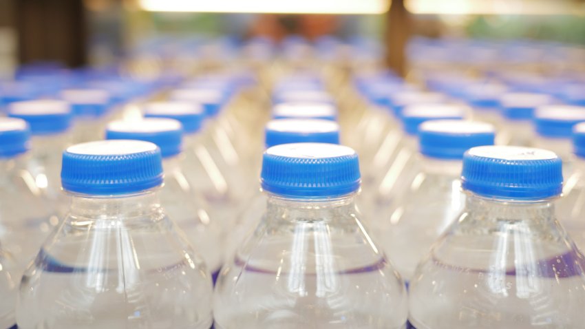 mineral water bottle in a row