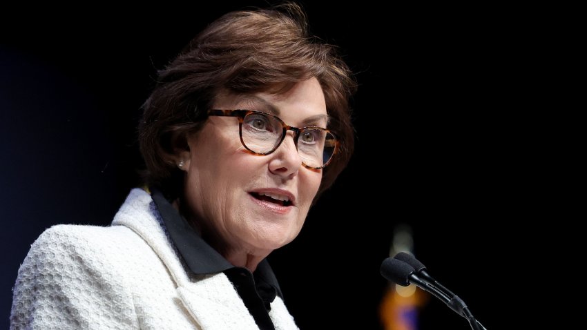 LAS VEGAS, NEVADA – NOVEMBER 06: U.S. Sen. Jacky Rosen (D-NV) speaks to supporters at the Nevada Democratic Party’s election results watch party at Aria Resort & Casino early on November 06, 2024 in Las Vegas, Nevada. On November 05, voters cast their ballots to determine whether Democratic presidential nominee and U.S. Vice President Kamala Harris or Republican presidential nominee and former U.S. President Donald Trump will become the next President of the United States as well as multiple state elections that will determine the balance of power in Congress. (Photo by Ethan Miller/Getty Images)