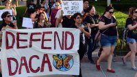 Supporters of the Deferred Action for Childhood Arrivals initiative march in protest on Tuesday, Sept. 5, 2017, of the White House’s plan to win down the program. The initiative allows young undocumented immigrants to be shielded from deportation.