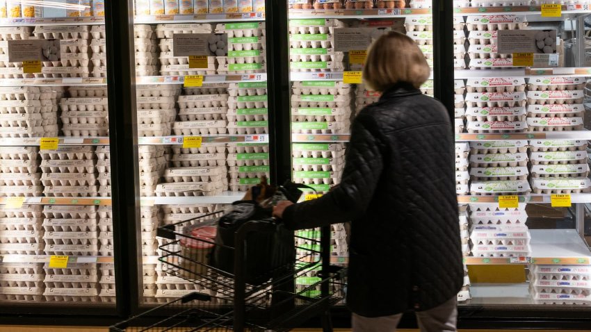 Eggs for sale in a Manhattan grocery store on Feb. 25, 2025, in New York City.