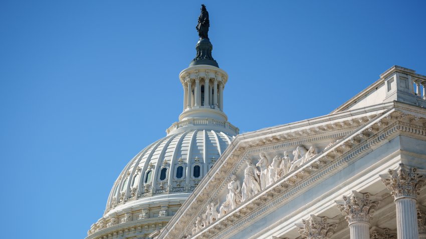WASHINGTON, DC- MARCH 18: The U.S. Capitol Dome is seen behind the top of the entrance to the senate side of the Capitol on March 18, 2025, in Washington, DC. (Photo by J. David Ake/Getty Images)
