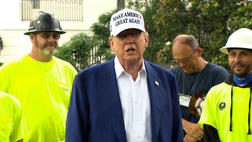 Donald Trump at White House with construction workers
